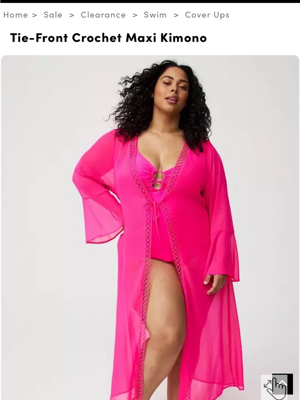 New 1x torrid Hot Pink glo Sheer Maxi tie front  kimono / swim cover